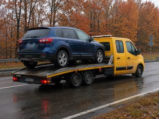 Jesienny transport SUV-a na lawecie – Piła